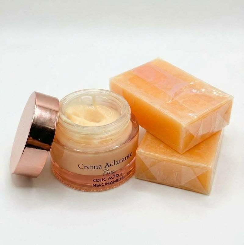 Combo aclarante (2 jabones + Crema hidratante y aclarante)